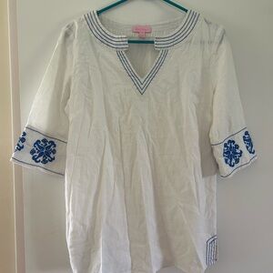 White Tunic with Blue Embroidery